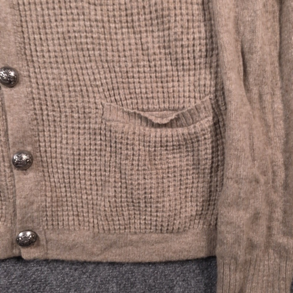 John Varvatos USA Luxe Cardigan Mens Medium Tan Merino Wool Nylon Grandpa - Picture 2 of 11